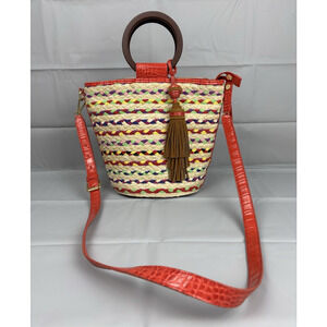 Sam Edelman Gracelyn Bucket Crossbody Handbag Multicolor Straw Boho Resort